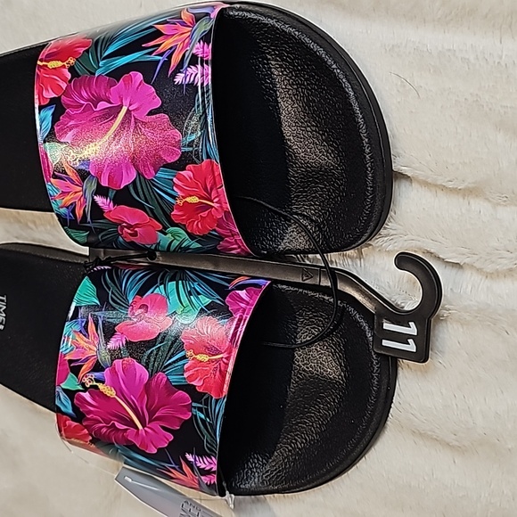 NWT Time and Tru Tropical Hibiscus Slides - Picture 3 of 7